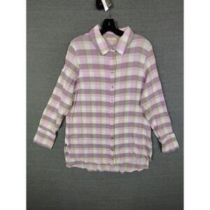 Soft Surroundings Shirt Womens‎ Large Plaid Button Up 3/4 Sleeve Blouse Top